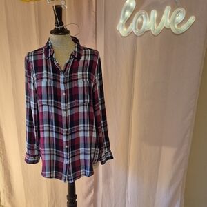 Banana Republic Plaid Button Down Shirt - Purple and White